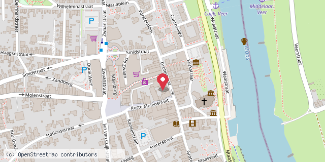 Een kaart met de locatie van Restaurant De Beurs