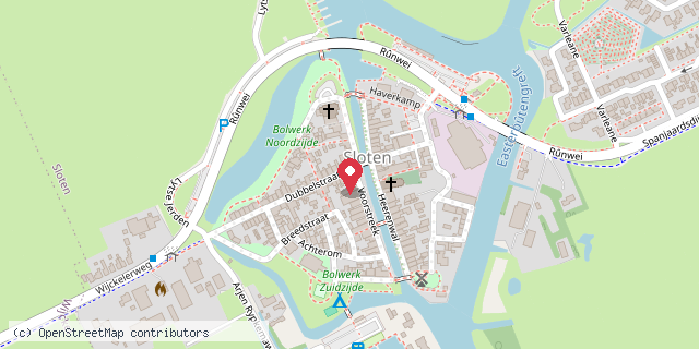 Een kaart met de locatie van Restaurant De Zeven Wouden