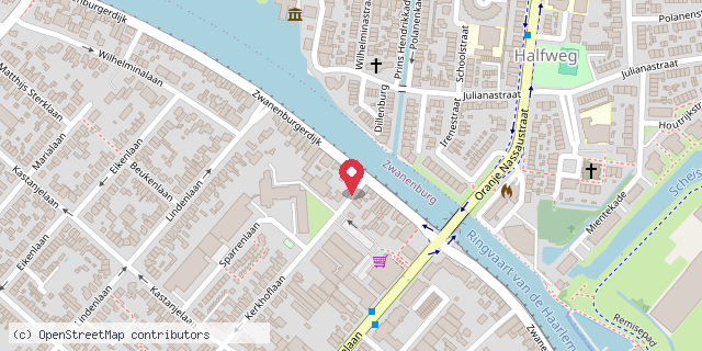 Een kaart met de locatie van Restaurant Cosie aan de Vaart