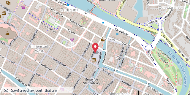 Een kaart met de locatie van Grandcafe/Restaurant Zinin Eten en Drink
