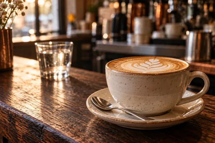 Sfeerbeeld: cappuccino op een koffiebar (AI)